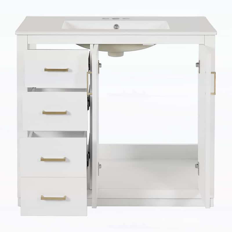 Wood Frame Bathroom Storage Cabinet with Ceramic Sink Combo