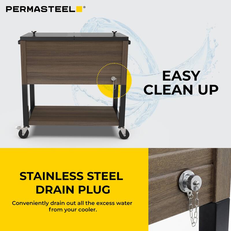 Permasteel 80-Qt Rustic Woodgrain Style Rolling Patio Cooler with Wheels