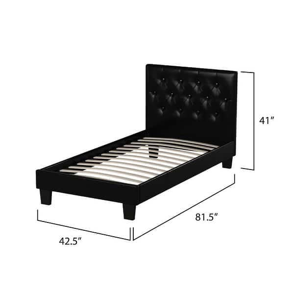 Heston Glam Twin Faux Leather Upholstered Tufted Platform Kid Bed by Silver Orchid