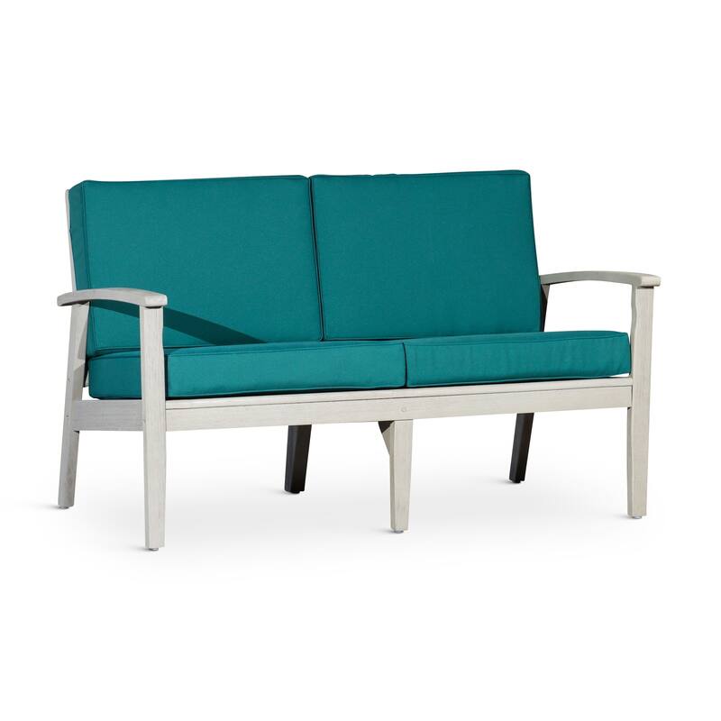 DTY Outdoor Living Longs Peak Eucalyptus Loveseat with Cushions - Driftwood Gray/ Dark Green