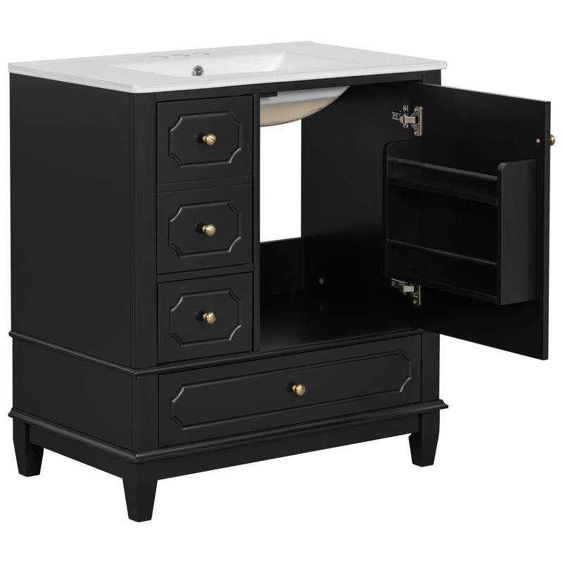 30 " Bathroom Vanity with Sink, Drawers, and Storage Shelves