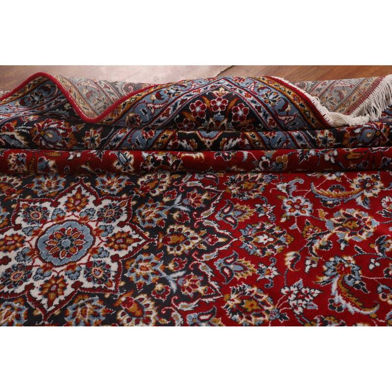 Red Floral / Traditional Kashan Turkish Rug Machine-Made Carpet - 9'7" x 12'10"