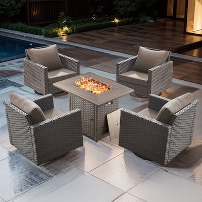 5 Pieces Fire Pit Table with Outdoor Swivel Chairs