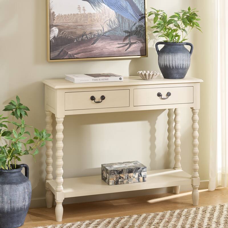 SAFAVIEH Henretta 2-Drawer Console Table - 35.5" W x 13" L x 29.5" H - 35.5" W x 13" L x 29.5" H - 36"W x 13"D x 30"H - Sand