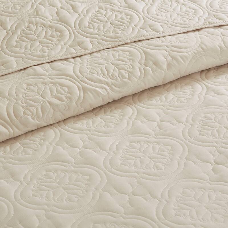 3 Piece Reversible Bedspread Set Cream Full/Queen