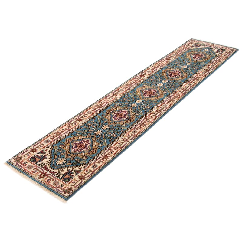 ECARPETGALLERY Hand-knotted Serapi Heritage Turquoise Wool Rug - 2'7 x 11'10