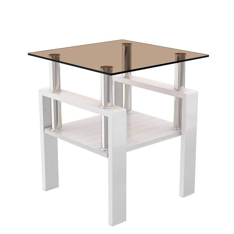 Set of 2 Modern Tempered Glass Tea Table ,Tempered Glass Tabletop with MDF Layer,Coffee Table