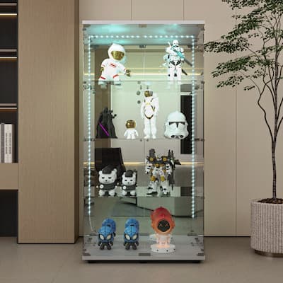 Glass Display Cabinet,Liquor Cabinet,File Cabinet,With Bluetooth Led Strip Light,Lock On The Door,Back Panel Is Mirror