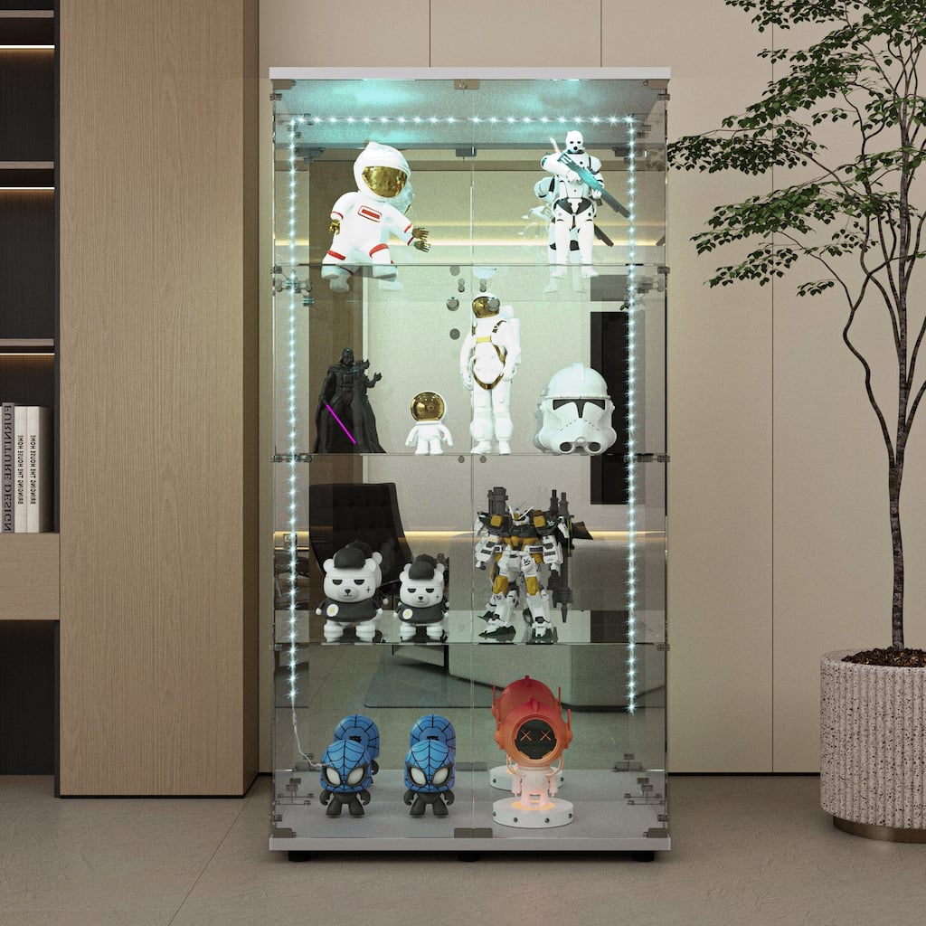 Glass Display Cabinet,Liquor Cabinet,File Cabinet,With Bluetooth Led Strip Light,Lock On The Door,Back Panel Is Mirror