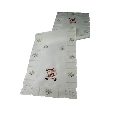 Violet Linen Santa Claus Holly Bows Embroidery Pattern Table Runner