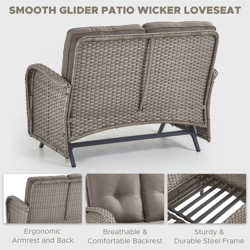 Outdoor Glider Loveseat Sofa with Swivel Chair Set