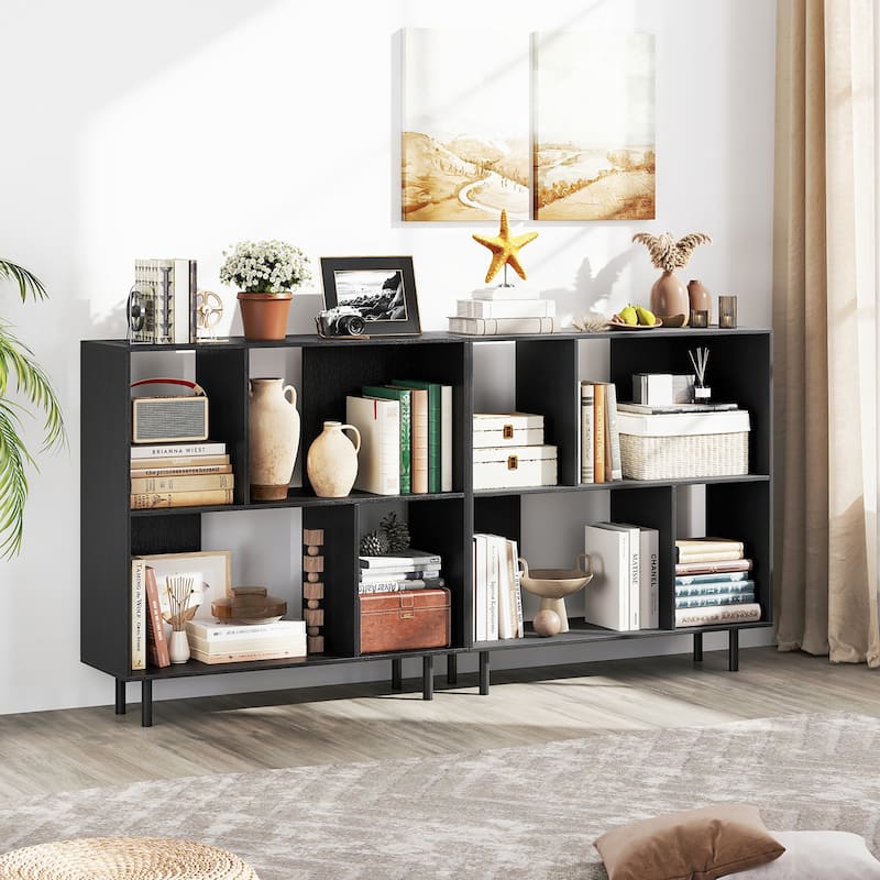 Gymax 2PCS 4 Cubby Open Bookcase 3-Tier Freestanding Bookshelf w/