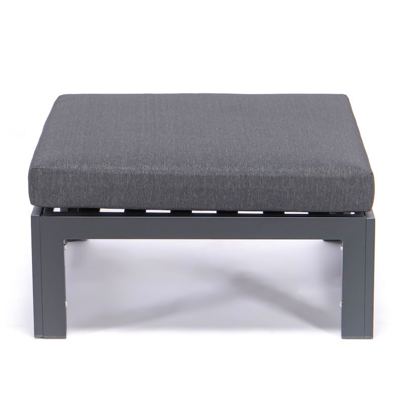 Chelsea Patio Ottoman in Black Aluminum with Cushions Set of 2 by LeisureMod