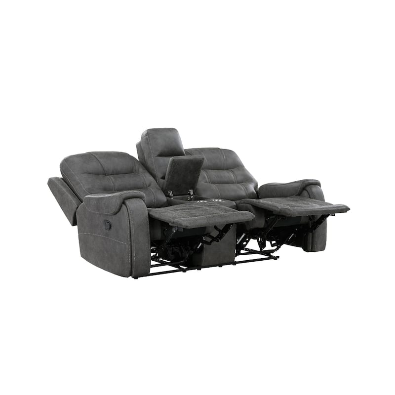 Erron Manual Reclining Loveseat w Console, Cupholders, Dark Gray Microfiber