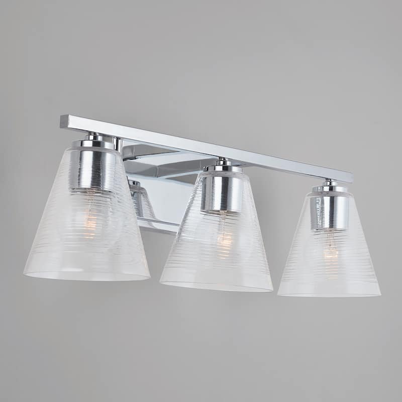 Layla 3-light Chrome Bath/ Vanity Fixture w/ Embossed Spiral Glass