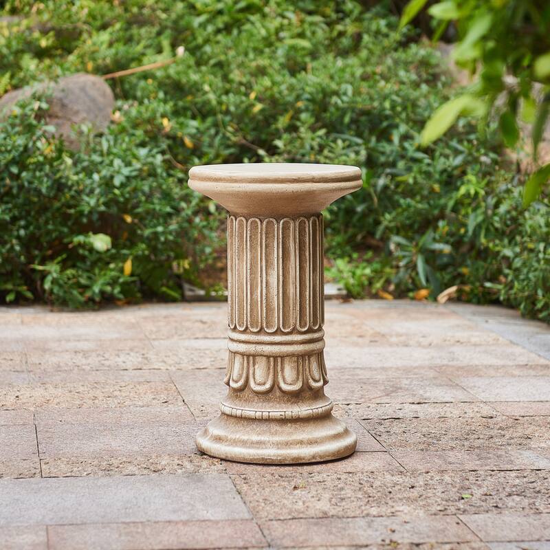 Christopher Knight Home - Ashmere Outdoor Handcrafted Greco-Roman MGO Pedestal Column Stand, Fluted Detailed Design - 19.25"H