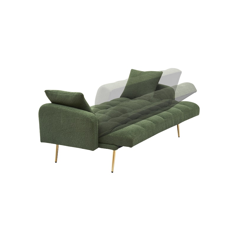 69 Inch Adjustable Green Teddy Sofa Bed for Small Spaces