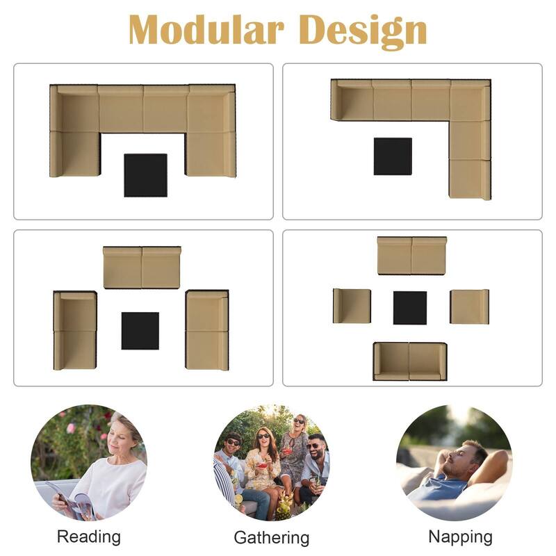 7PC Outdoor Patio Furniture Set, Wicker Patio Sectional Furniture Set with Coffee Table & Cushion for Garden, Backyard, Poolside
