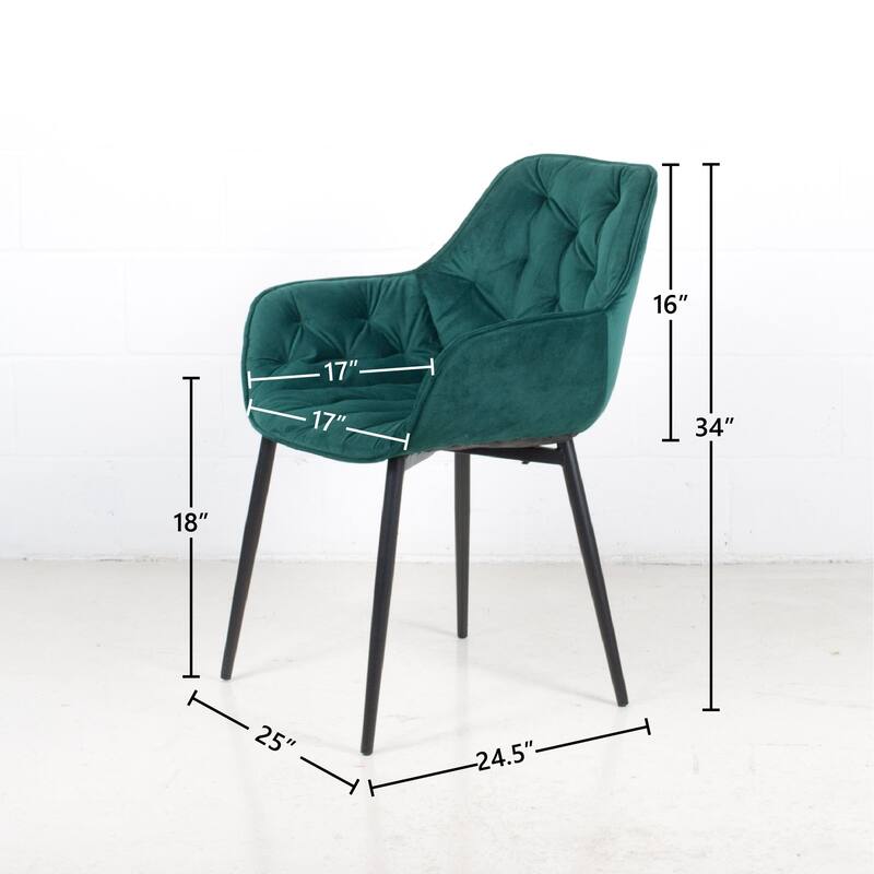 (Set of 2) Marcela Scandinavian Tufted Velvet & Metal Accent Arm Chair