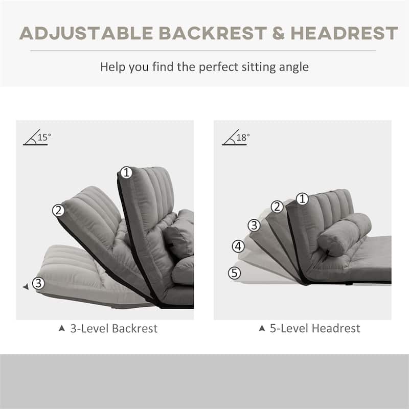 Convertible Floor Sofa Chair w 2 Pillows, Adjustable Backrest&Headrest