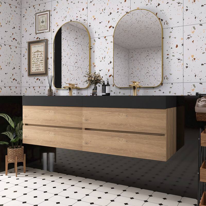 Wall Mounted Bathroom Vanity with Solid Surface Sink and Soft Drawers