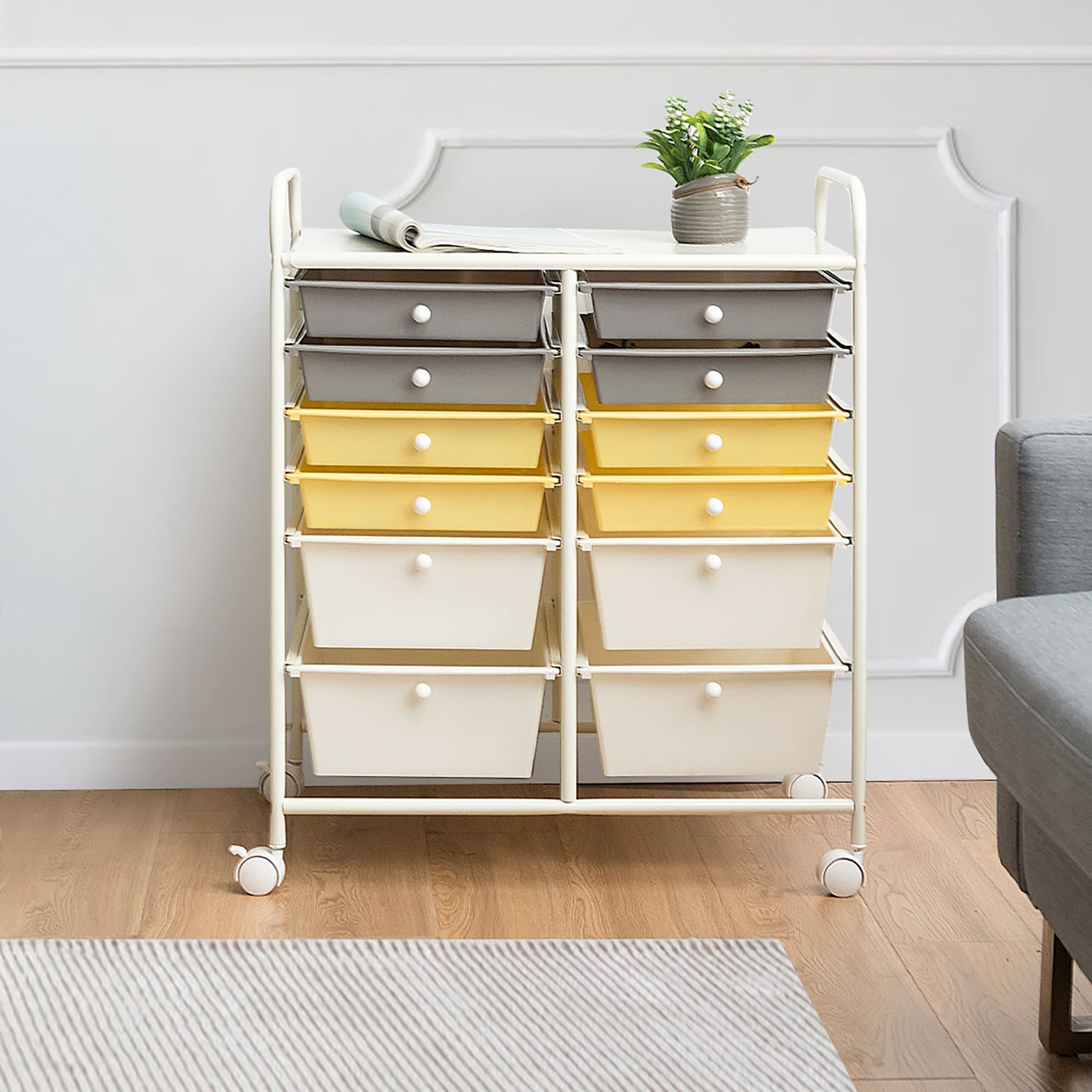 12-Drawers Rolling Storage Cart with Organizer Top - Bed Bath