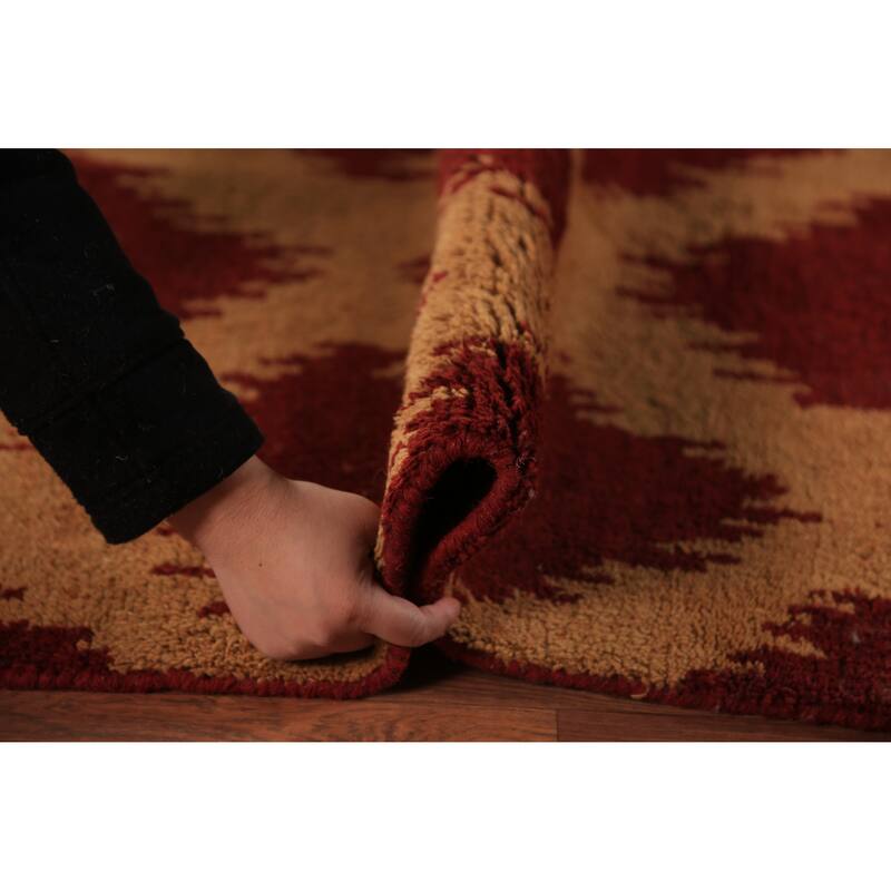 Hand Knotted Oriental 100% Wool Carpet Modern Geometric Red Moroccan Area Rug - 9' 7'' X 7' 11''