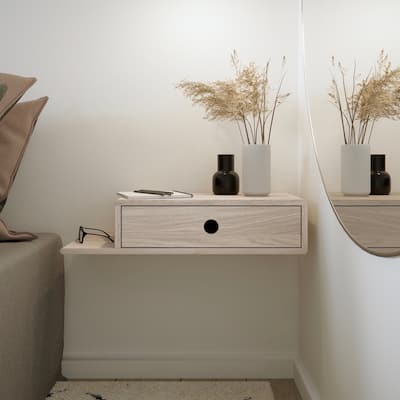 Floating Nightstand with Drawer, Stylish Left Shelf, Handcrafted