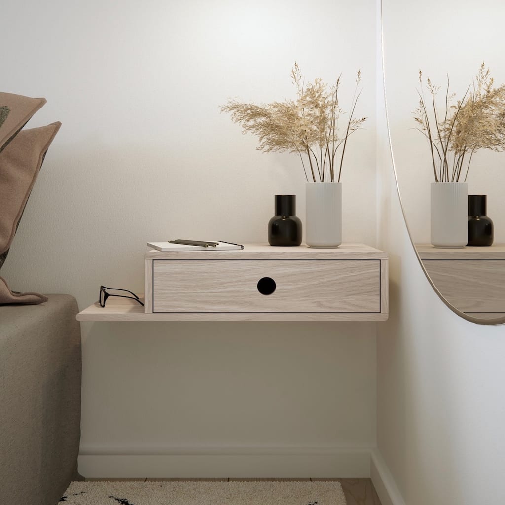 Floating Nightstand with Drawer, Stylish Left Shelf, Handcrafted