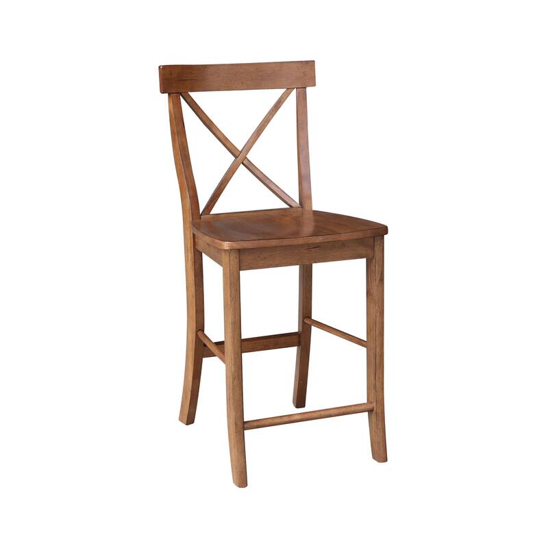 30" Round Pedestal Gathering Height Table with 2 X-Back Counter Height Stools - 3 Piece Set