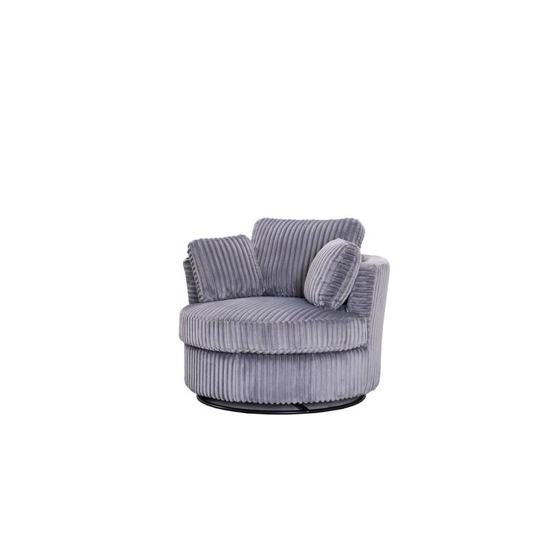 Corduroy Swivel Barrel Chair, Ergonomic Upholstered Round Armchair, Reading Sofa Chair with 3 Pillows & Thick Cushion