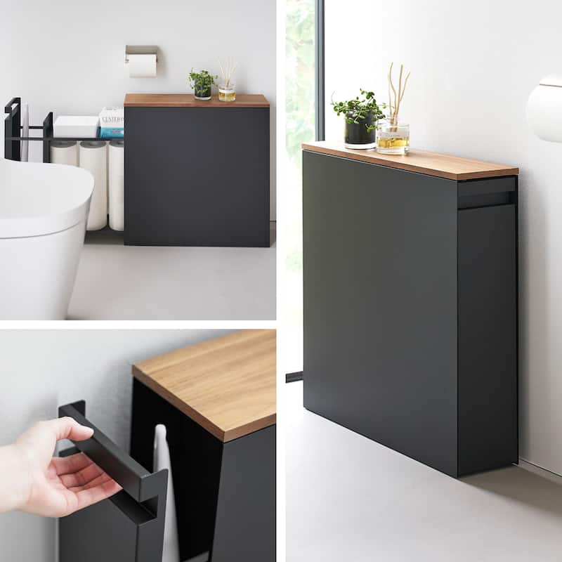 Yamazaki Home Pull-Out Bathroom Storage Cabinet, Steel and Wood - L 22.05 x W 5.51 x H 21.65 inches