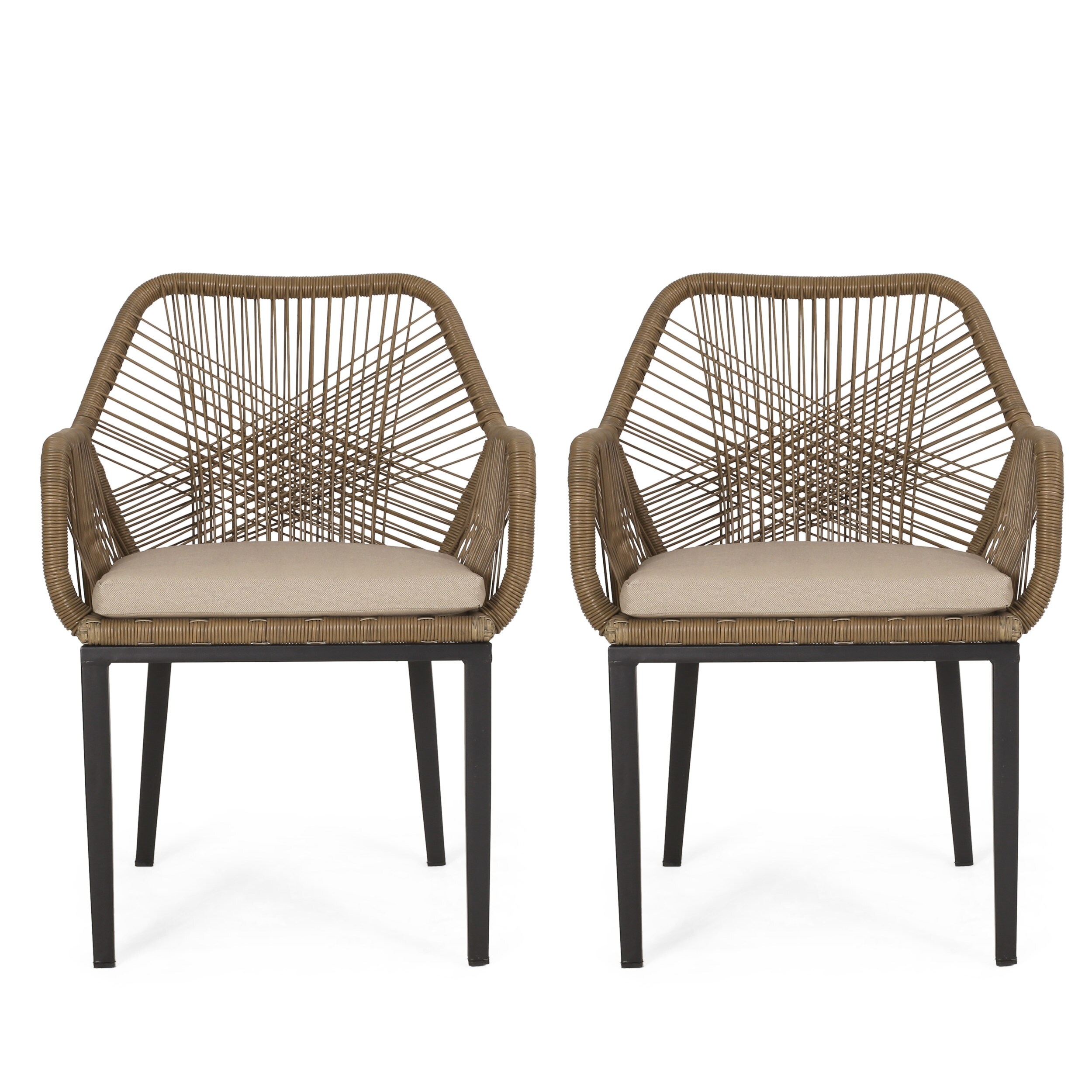 Russel Outdoor Wicker Dining Chair with Cushion Set of 2 by