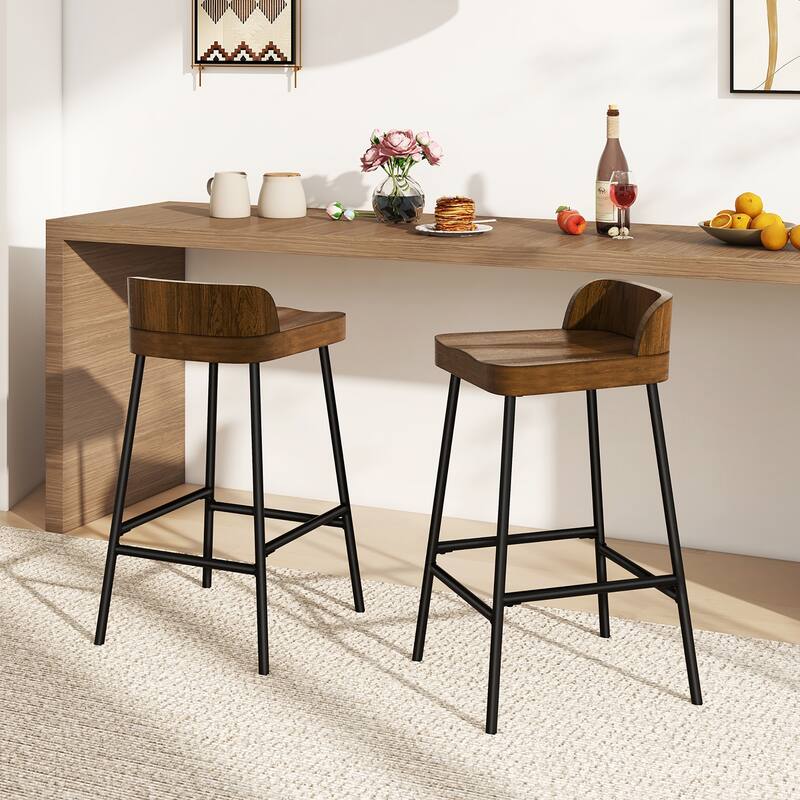 Gymax 24.5''Bar Stool Set of 4 Armless Bar Chair w/ Backrest Footrest