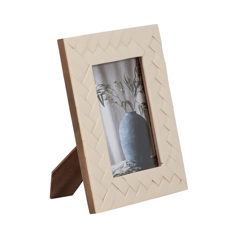 Sagebrook Home Woven Photo Frame, Contemporary Resin Ivory Decorative Picture Frame