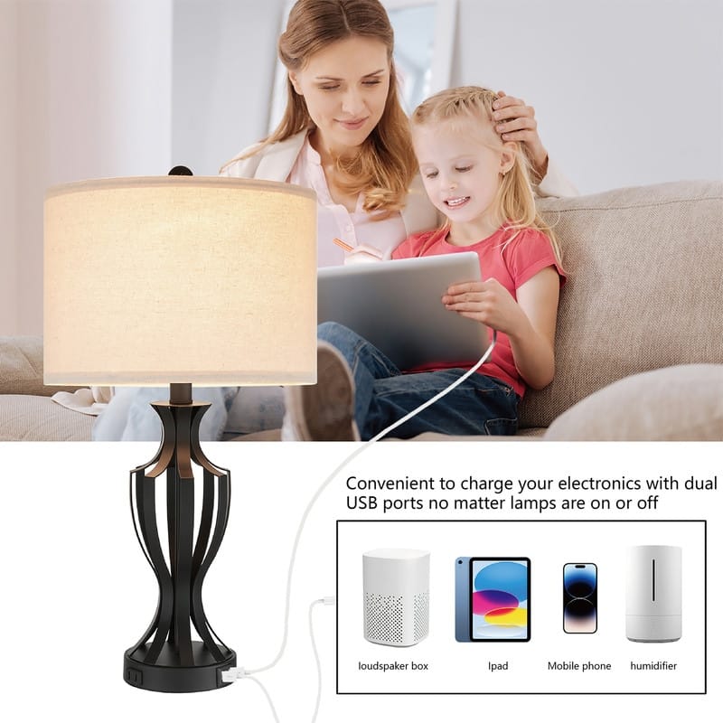 KAWOTI 23" Touch Control Table Lamp Set with Bulbs, USB Port(set of 2) - W12" * H23.25"