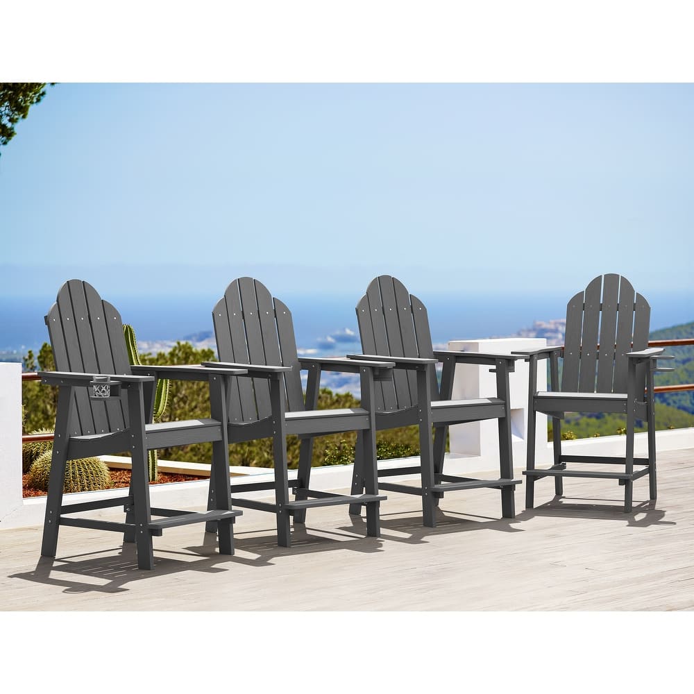 Outdoor Adirondack Chairs with Cup Holder Bar Height Adirondack Bar Stool with Arms for Patio, Garden, Deck (Set of 4)