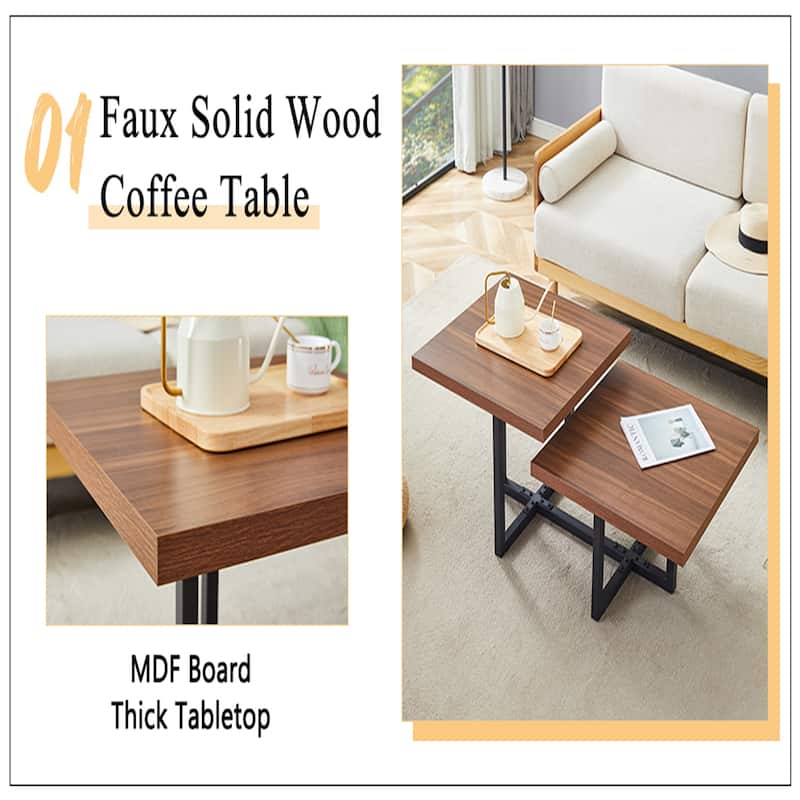 Modern and Scandinavian Styles-Dark Walnut Double-Deck Coffee Table