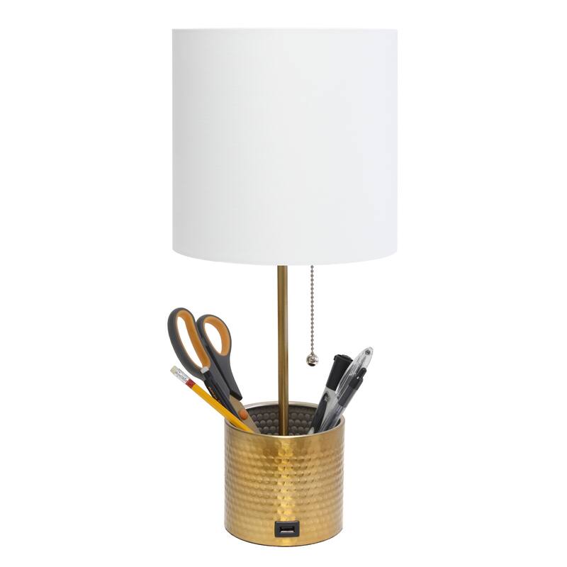 18.5 in. Gold Finish Table Lamp with White Shade, Sturdy Table Lamp for Living Rooms and Bedrooms