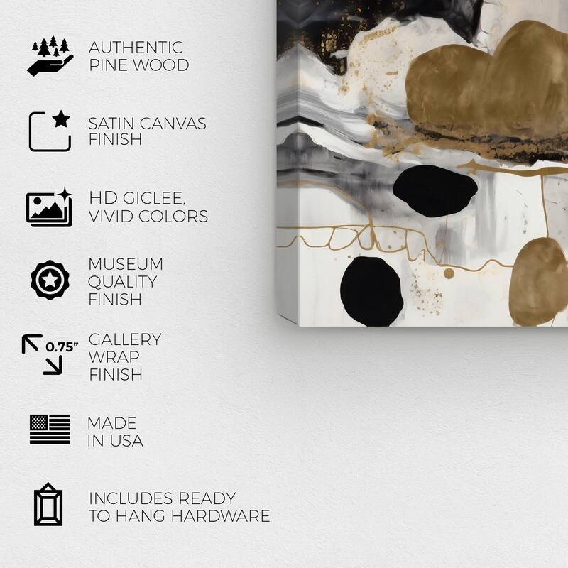 Wynwood Studio Abstract Planets at Work Gold and Metallic Gold Glam Wall Art Canvas Print