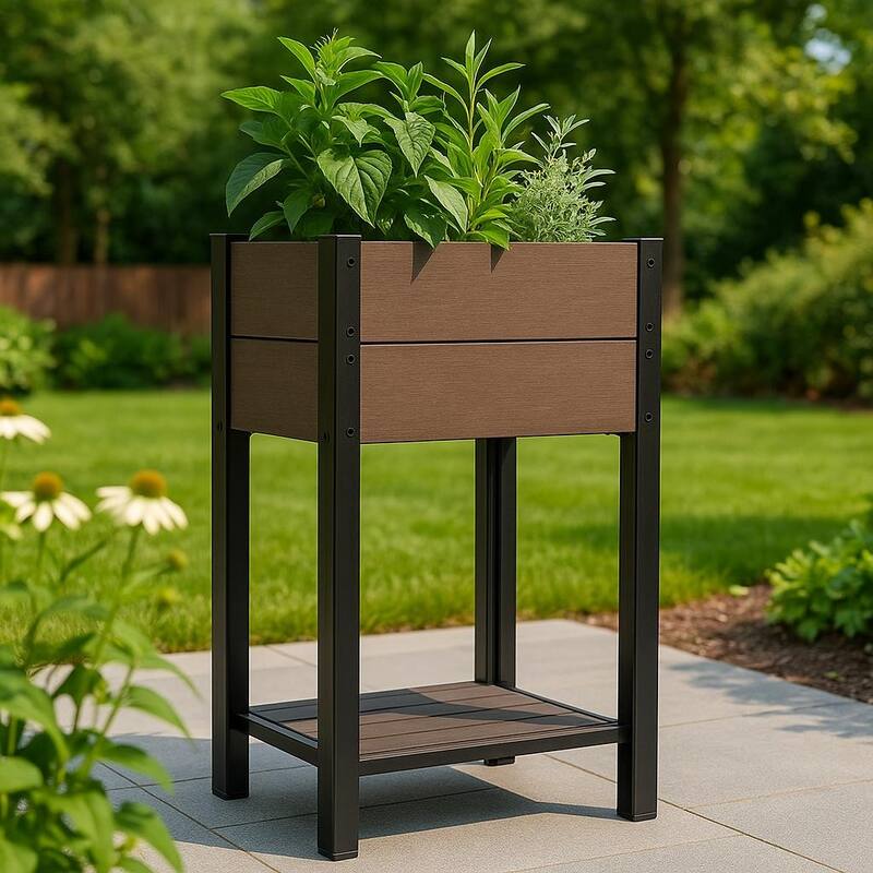 All-Weather Elevated Garden Bed, with Storage Shelf