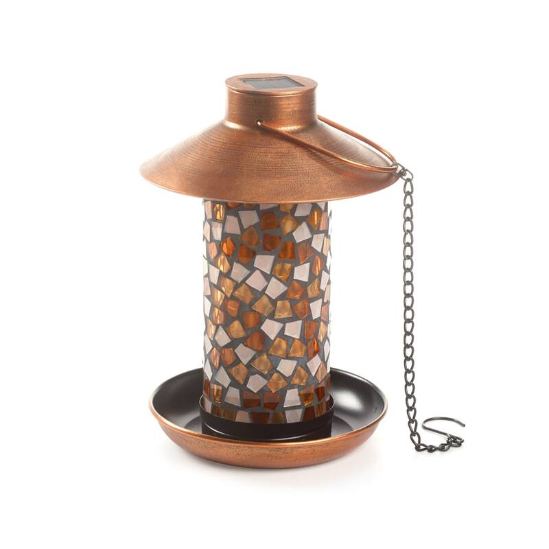 Adelie Mosaic Glass Bird Feeder with Solar Light
