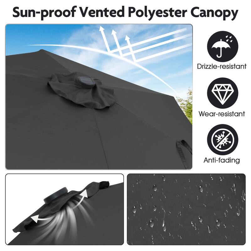 Costway 7.5 ft Solar Powered Patio Umbrella with LED Lights Push