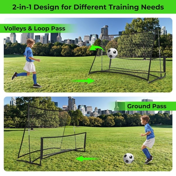 dimension image slide 0 of 2, 2-in-1 Portable Soccer Rebounder Net with Carrying Bag