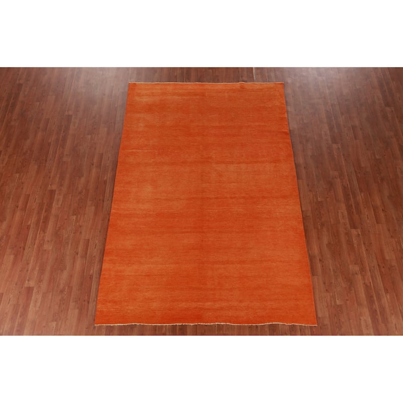 Hand Knotted Oriental 100% Wool Carpet Modern Solid Oranges & Rust Gabbeh Area Rug - 9' 2'' X 6' 0''