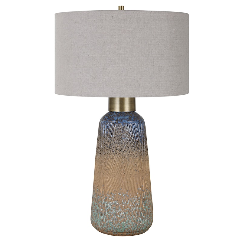 Embossed Ceramic Table Lamp with Drum Shade - 29"