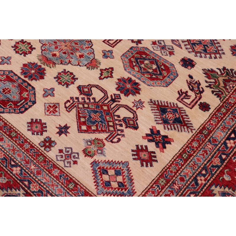 Rustic Super Kazak Zaira Beige/Red Hand Knotted Wool Rug - 8'1'' x 9'7''