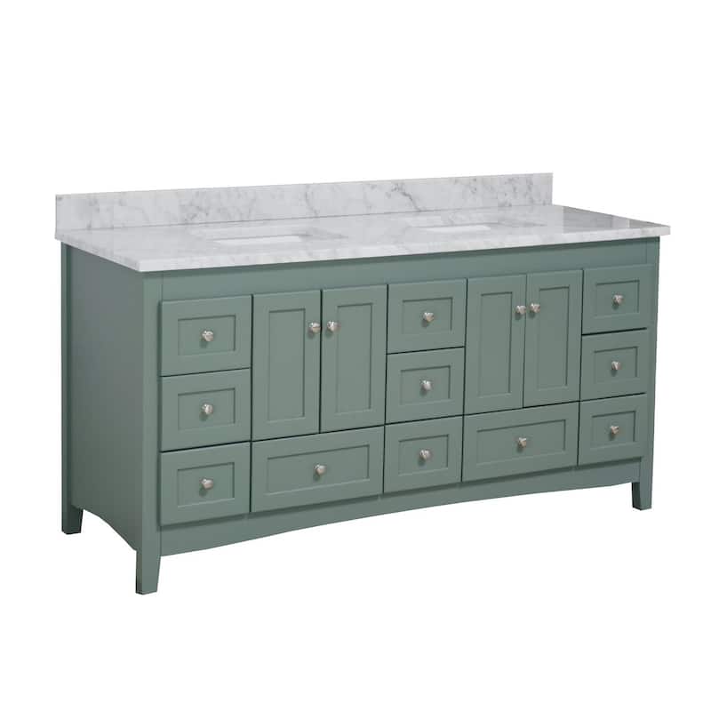 KitchenBathCollection Abbey 72" Double Bathroom Vanity with Carrara Marble Top