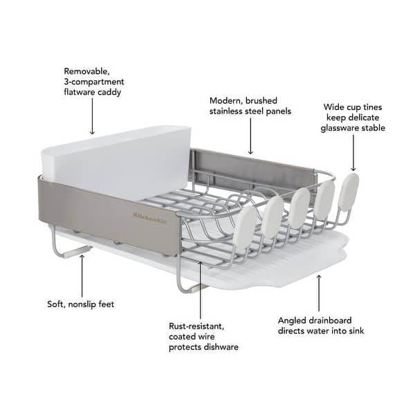 KitchenAid Stainless Steel Wrap Compact Dish Rack, 16.06Inch Bed