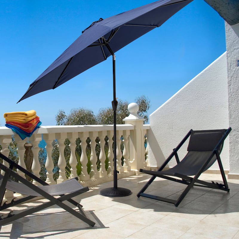 Outdoor Round Black Patio Umbrella Base, Resin and Concrete